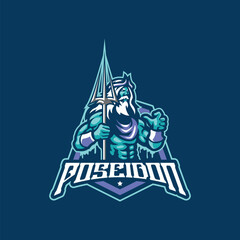 Poseidon mascot logo design vector. Poseidon illustration with spear in hand.