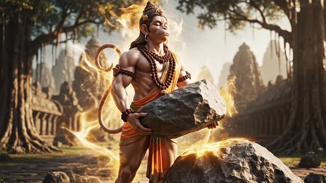 Hanumans Strength - A Divine Depiction of Hindu Mythology.