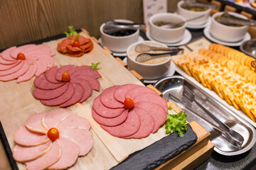Cheese and ham pastry served at buffet restaurant