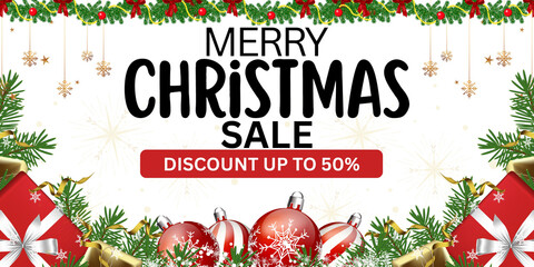 Red and Green 3D Merry Christmas Sale Banner Landscape 