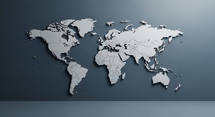 Sleek 3D world map projection with detailed country borders, perfect for global business and travel presentations.