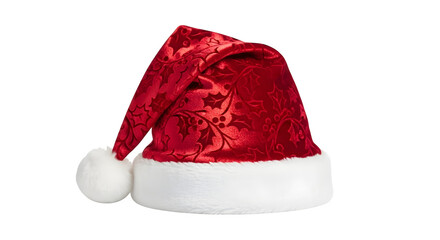 Elegant red velvet santa hat isolated on transparent background
