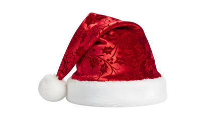 Elegant red velvet santa hat isolated on transparent background