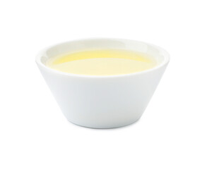 Fresh lemon juice in bowl isolated on white