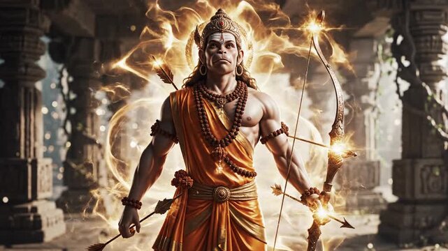 Lord Rama - A Divine Archer in Ancient Temple Setting.