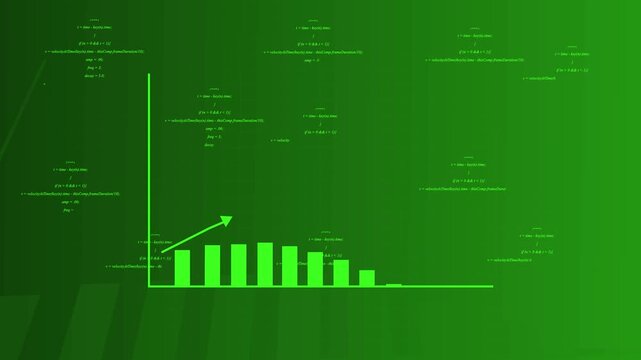 Abstract Digital Data Visualization with Code and Bar Chart on Green Grid animation.Dynamic bar chart and code visualization on green grid highlights abstract tech, financial analytics, and futuristic - Powered by Adobe
