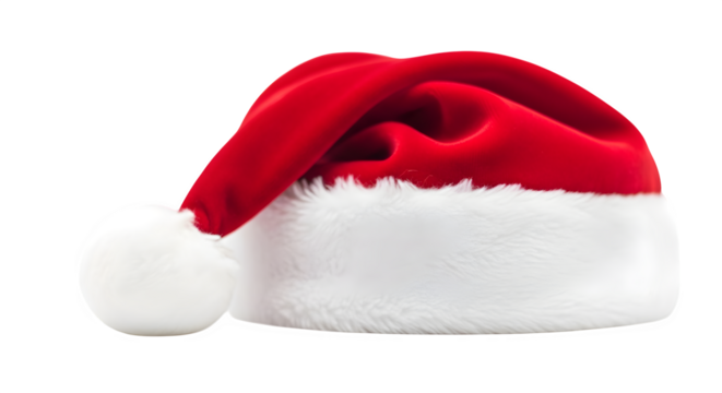 Classic red and white santa hat for xmas isolated on transparent background