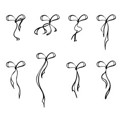 Satin bows tied in elegant loops and neat knots. Vector illustration in clean minimal style. Perfect for gift wrapping designs, greeting cards, festive decor, packaging accents, holiday invitations.