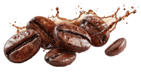 Rich coffee beans splashed with creamy liquid