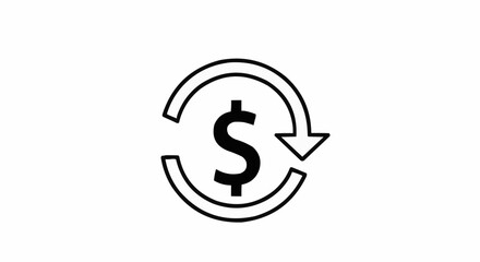Financial transaction symbol with dollar sign and circular arrow represents money.