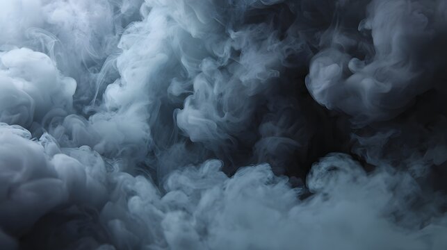 Abstract swirls of dark grey and white smoke create a dynamic atmospheric background