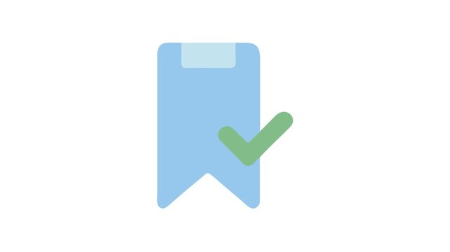 Blue bookmark with check mark on White Background