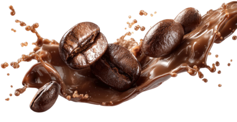 Dark roasted coffee beans splash into rich chocolate fluid