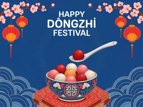 Traditional dongzhi festival celebration with tangyuan and lanterns - Powered by Adobe