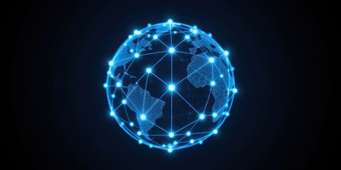 Obraz premium Digital globe with interconnected nodes and lines, representing global networking.