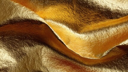 Shiny golden leaf texture, close up details of vein patterns in gold foil for design, artistic luxury pattern background