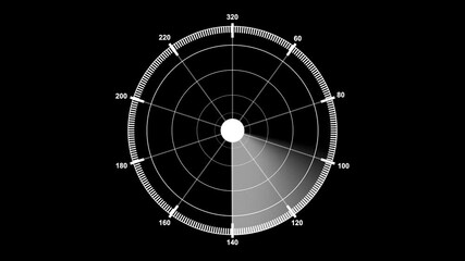 Circular Radar Screen Display with animation White Sweep and Grid Lines on Black Background technology, white sweep emphasizes scanning technology, grid layout, and animated futuristic interface - Powered by Adobe