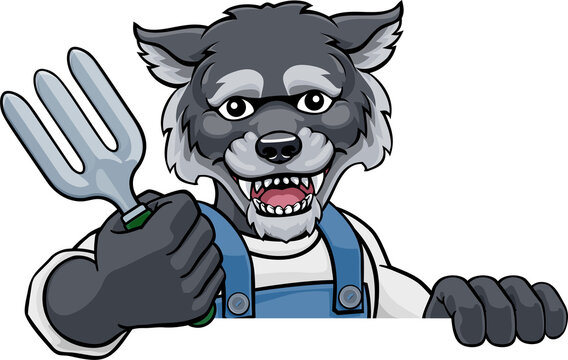 Wolf Gardener Gardening Animal Mascot