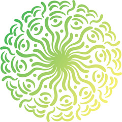 Intricate Green and Yellow Mandala Design with Abstract Organic Shapes and Radial Symmetry on a Transparent Background