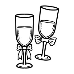 Wedding toast champagne glasses doodle icon to celebrate vector illustration