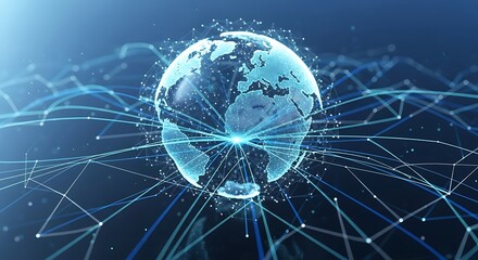 Dynamic digital globe with glowing connections represents global network, data, and futuristic technology, perfect for innovation and connectivity concepts
