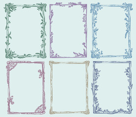 Beautiful Set of rustic, boho hand drawn vector frames, whimsical style