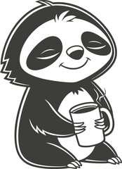 Naklejka premium Cute cartoon sloth holding a mug of coffee with eyes closed