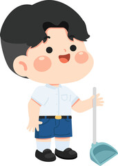 Illustration of a Boy Holding a Dustpan