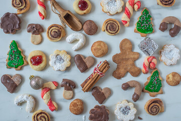 Christmas cookies baking on wooden background