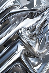Abstract metallic grain pattern with intricate details, predominantly silver and chrome tones.