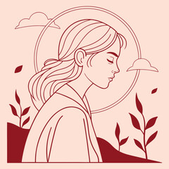 Woman finding inner peace in nature illustration