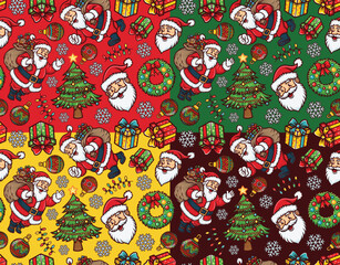 Festive Christmas Holiday Seamless Pattern Design Featuring Santa Claus and Decorated Tree Background