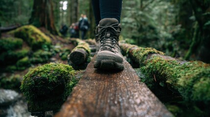 Hiking through a lush green forest