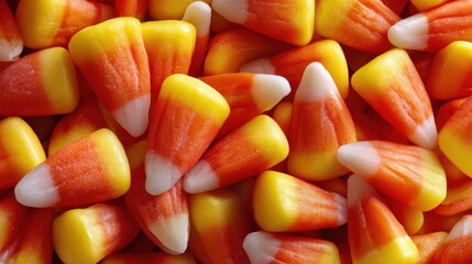 Pile of candy corn sweets, a traditional treat for the halloween holiday season