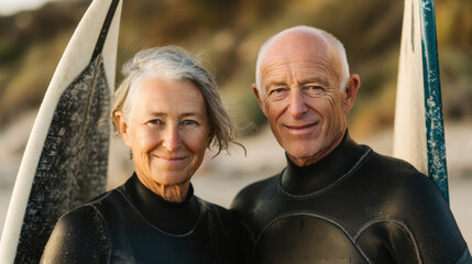 Couple surfing at the beach