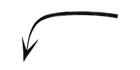 Hand drawn crayon movement black arrow. Grunge squiggly arrow. Pencil chalk lines sketch. Color brush scribble element. Doodle vector illustration.