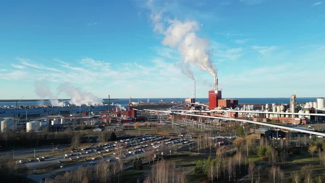 Paper mill factory in autumn, Oulu Finland