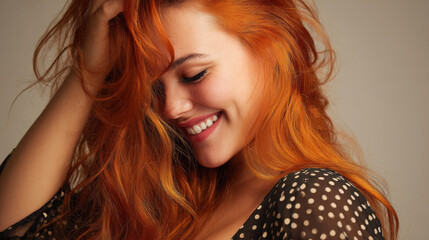 Bright orange hair with joyful smile