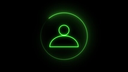 Single Green Neon Human Icon Inside a Circle on animation Black Background silhouette profile. Futuristic neon animation showing single human silhouette in green inside a circle on dark backdrop. - Powered by Adobe