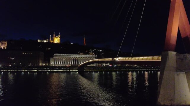 Night View of Lyon with Illuminated Landmarks