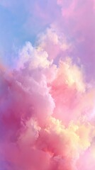 Fototapeta premium Soft pastel clouds blending pink, purple and blue shades in luminous sky creating dreamy atmospheric background ideal for wellness branding and calming digital visuals 
