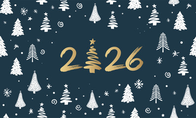 Happy New Year 2026 Greeting Card with Golden Brush Strokes	
