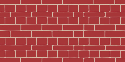 Fototapeta premium A red brick wall with light mortar is arranged in a running bond pattern creating a textured surface