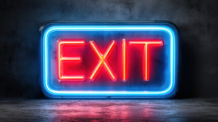 Modern Neon Exit Sign with Red Letters and Blue Outline Illustration. Ai Generated Images