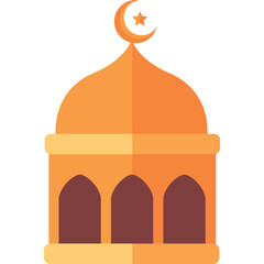 Islamic Mosque Dome With Crescent Moon and Star Emblem Golden Hues Against Transparent Background Flat Design Illustration