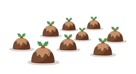 Christmas Pudding Group Minimalist Flat Vector Illustration Holiday Dessert Food Set