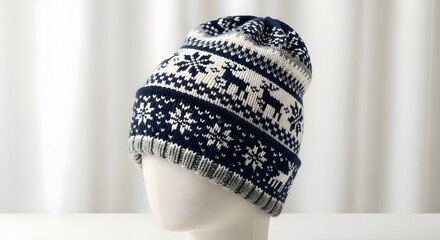 Knitted winter hat with a reindeer pattern