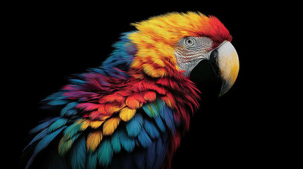 Obraz premium Colorful Detailed Parrot Macaw Illustration on a Dark Background. Ai Generated Images
