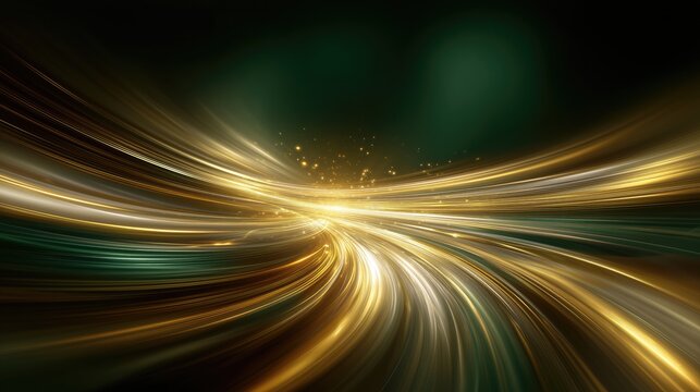 Innovation and growth concept with glowing golden light trails radiating energy in a dynamic abstract composition