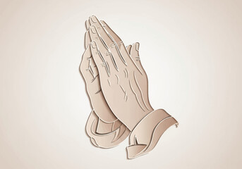 Illustration of Praying Hands with Sleeves Beige Tones.